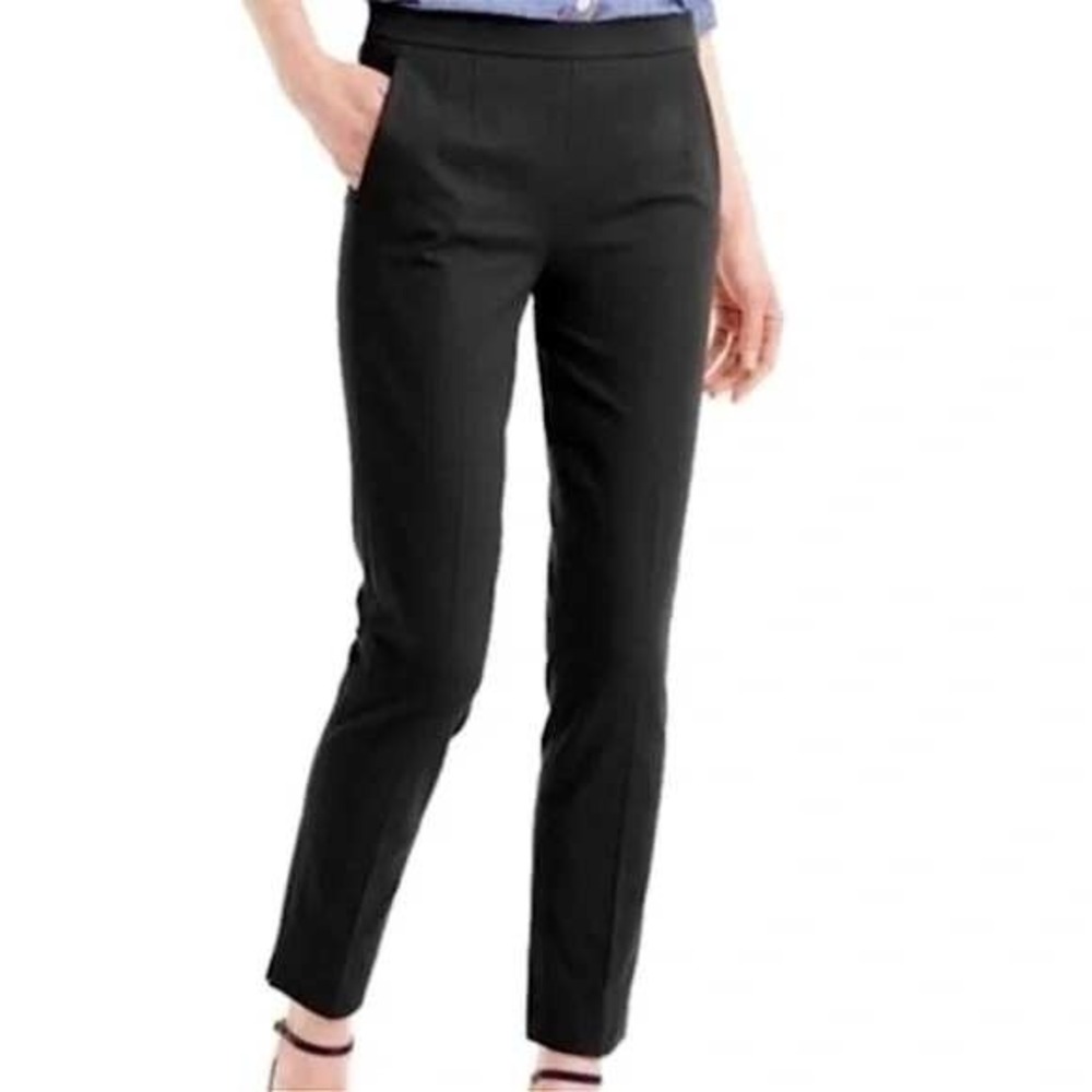 J.Crew Martie Pants Women 00 Black Slim Side‎ Zip High Rise Bi-Stretch Trousers